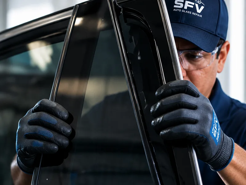 SFV Auto Glass technician installing a door window